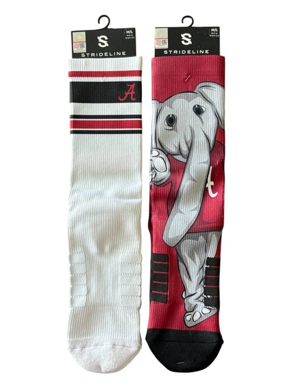 Strideline Alabama Crimson Tide Socks 2 Pair Big Al Red Black White Striped
